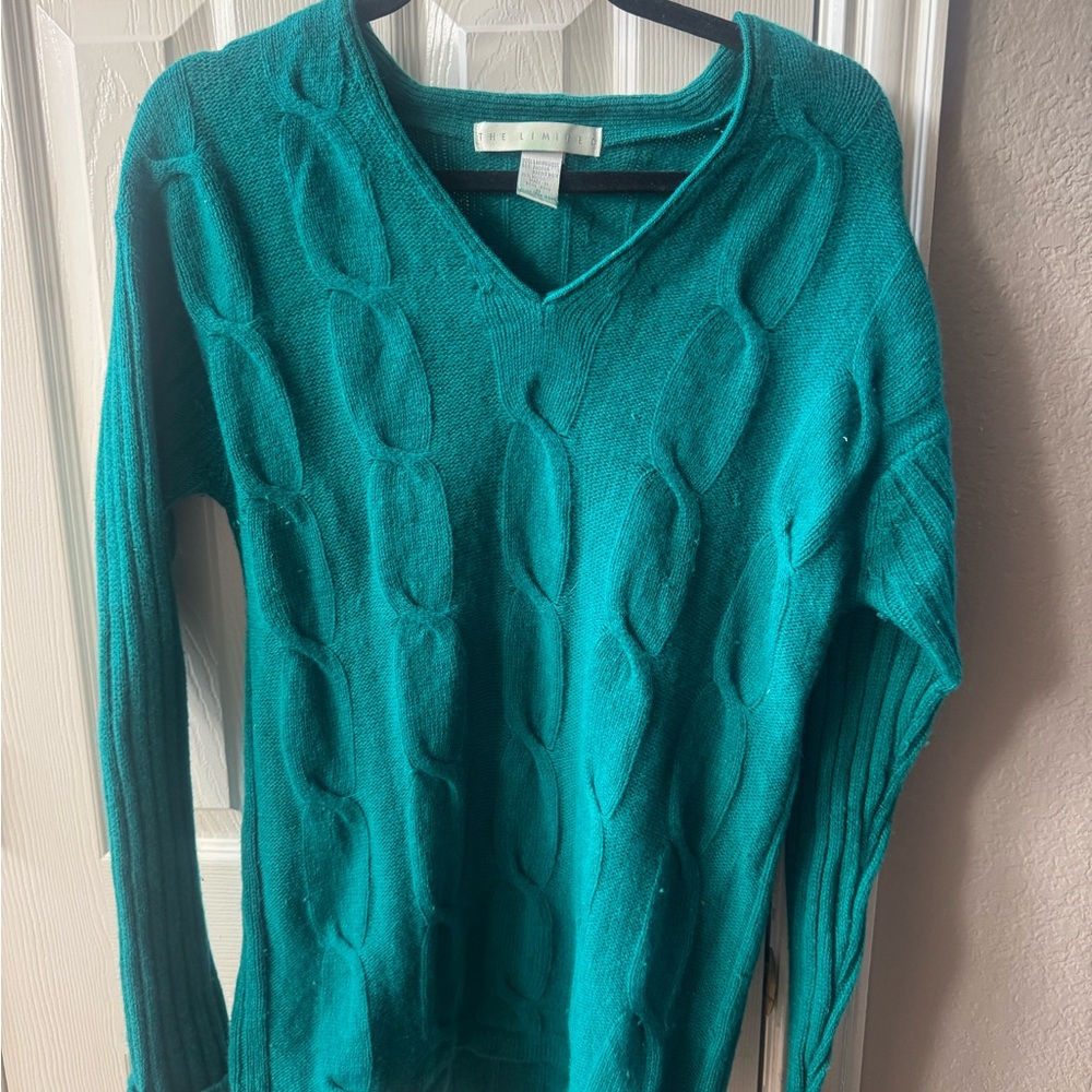 The Limited Sheep-wool Green V-Neck Sweater